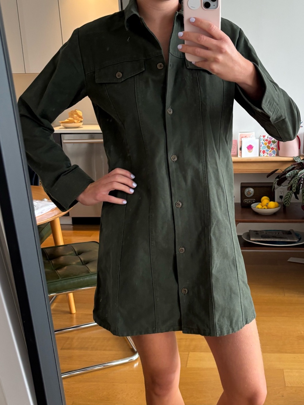 A.P.C. Olive Green Utility Shirt Dress